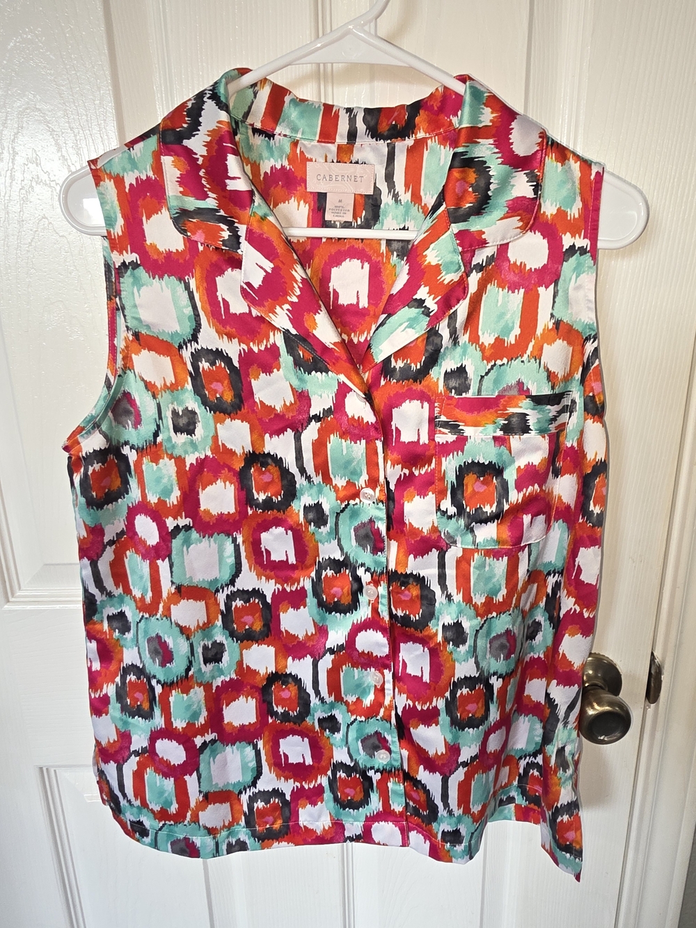 Cabernet Multi-Color Ikat-Style Sleeveless Button Front Top